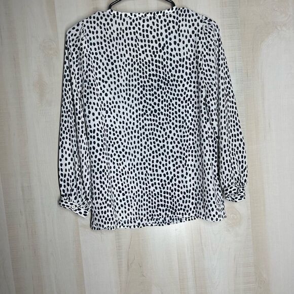 J. Crew white black blue v neck blouse top long sleeve, size 00 petite - Picture 10 of 11